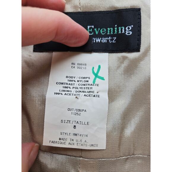 VTG ABS BY ALLEN SCHWARTZ Black Lace Overlay Champagne Shift Midi Dress Size 8 - Picture 9 of 12